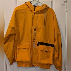 Multiculture Orange Windbreaker Jacket Hooded Streetwear Zip Up 3XL
